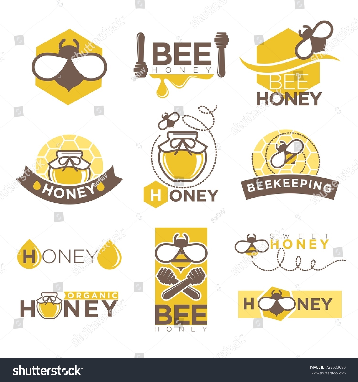 Bee Honey Company Promotional Logotypes Set Stock Vector (Royalty Free ...