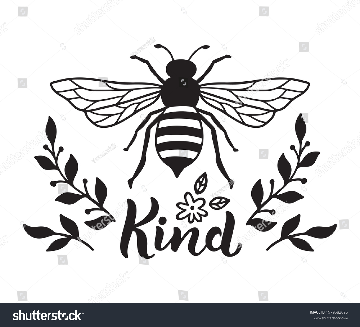 Bee Kind Funny Quote Hand Drawn Stock Vector (Royalty Free) 1979582696 ...