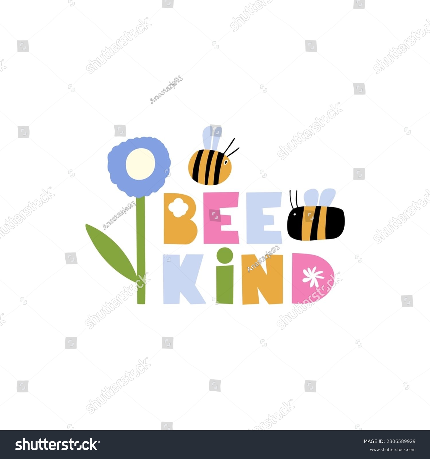 SVG of Bee kind lettering with floral elements and bee svg