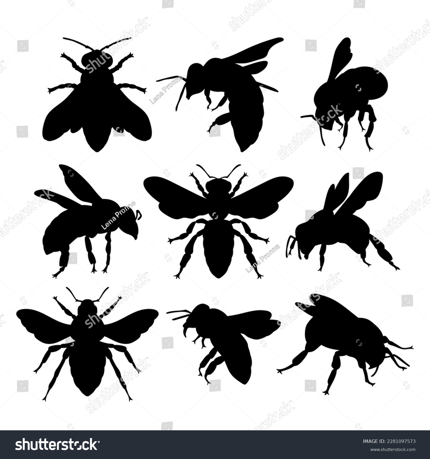 SVG of Bee silhouette wasp set bumblebee stencil templates for cutting svg