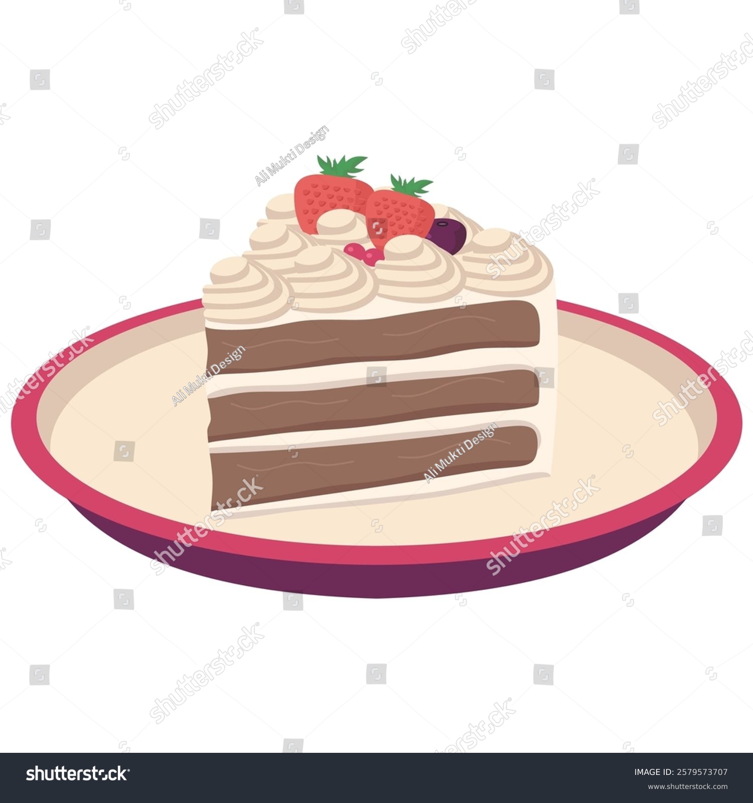cake slice with strawberries on plate clip art preview