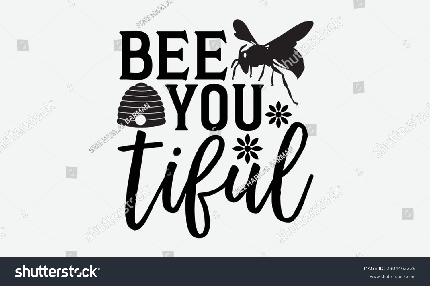 SVG of Bee you tiful - Bee svg typography t-shirt design. Hand-drawn lettering phrase. vector design for greeting cards, hats, candles, templates, and confetti. eps 10. svg