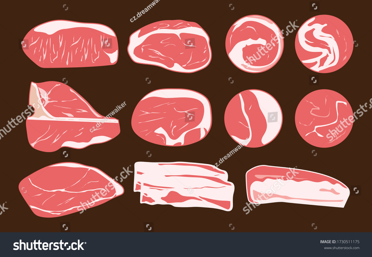 Beef Meat Collection Part Sliced Beef Stock Vector Royalty Free 1730511175