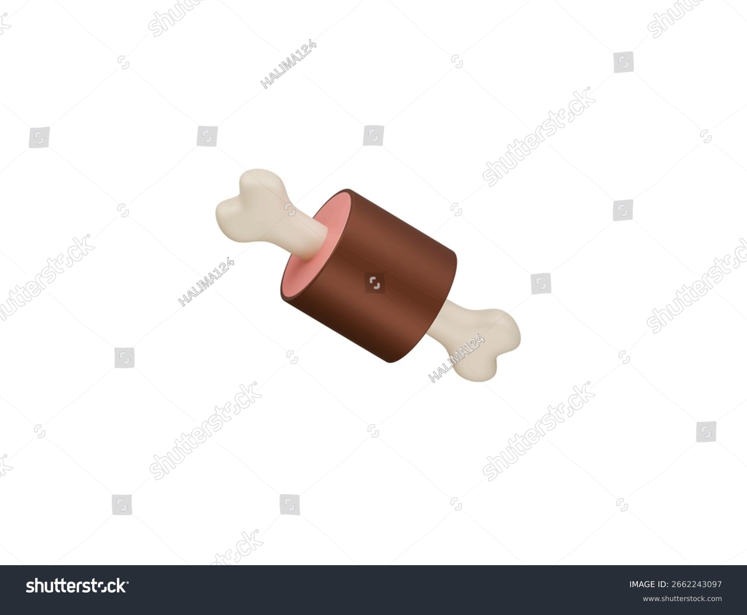 3d bone and meat, brown and white clip art preview