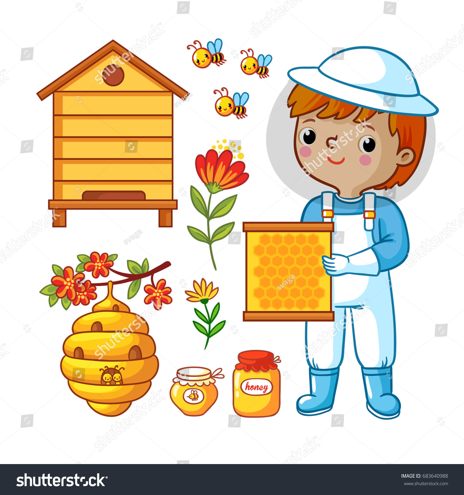 Beekeeping Honey Vector Set Beekeeper Beehive Stock Vector (Royalty ...