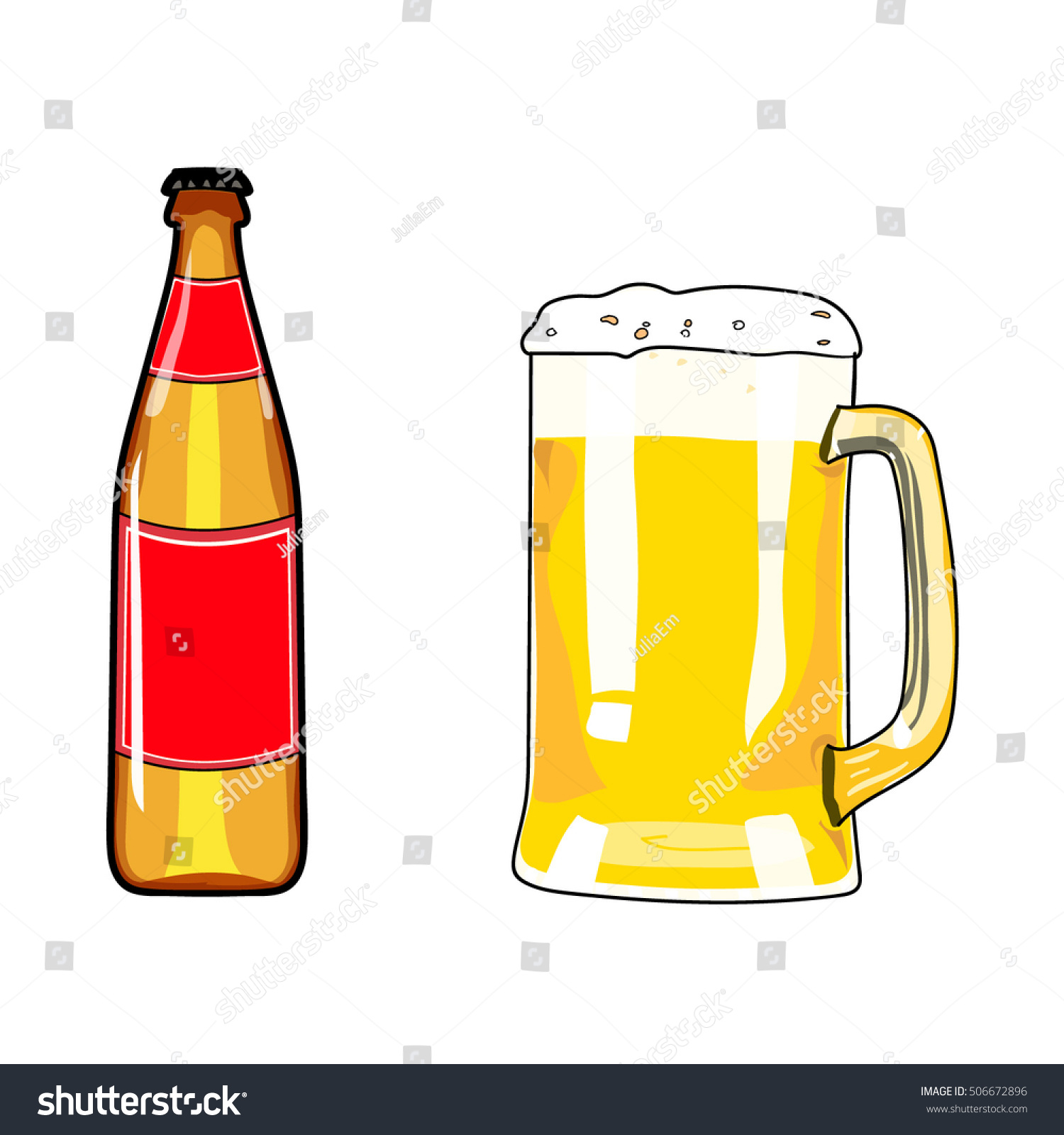 ビール瓶とビールのジョッキ ビールのアイコン ビールデザインエレメント 漫画風のビール 手描きのお酒 ベクターイラストビール ビールパーティー ビール の背景 ビールのポスター のベクター画像素材 ロイヤリティフリー