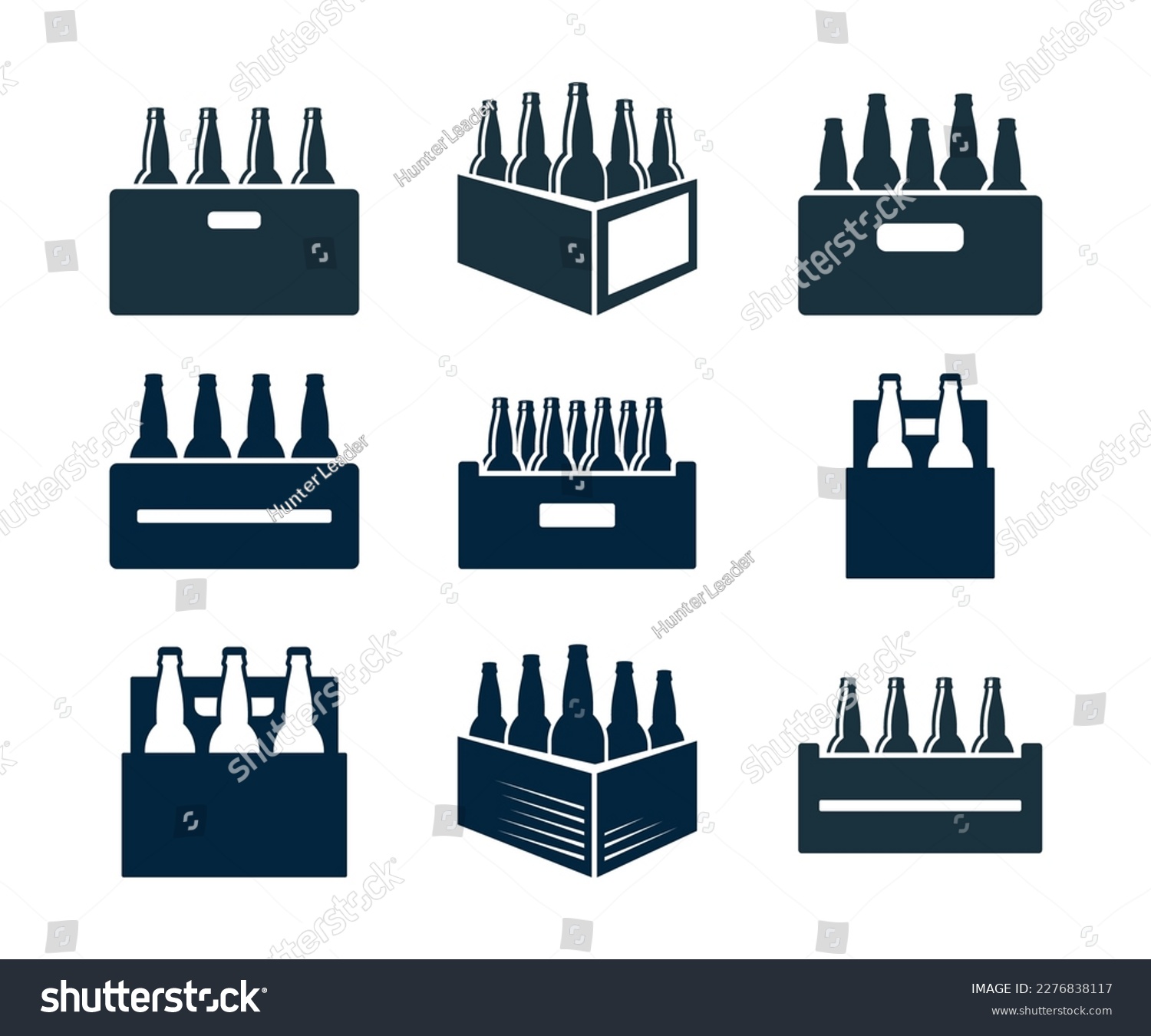 SVG of Beer box icon set. Crate with beer bottles isolated over white svg