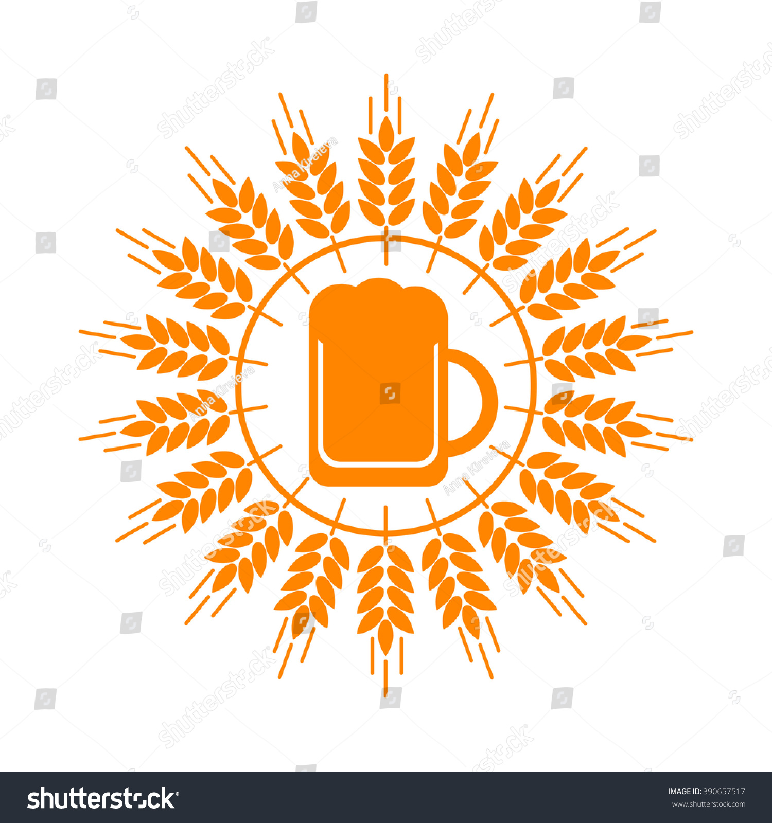orange beer mug with wheat circle design clip art preview