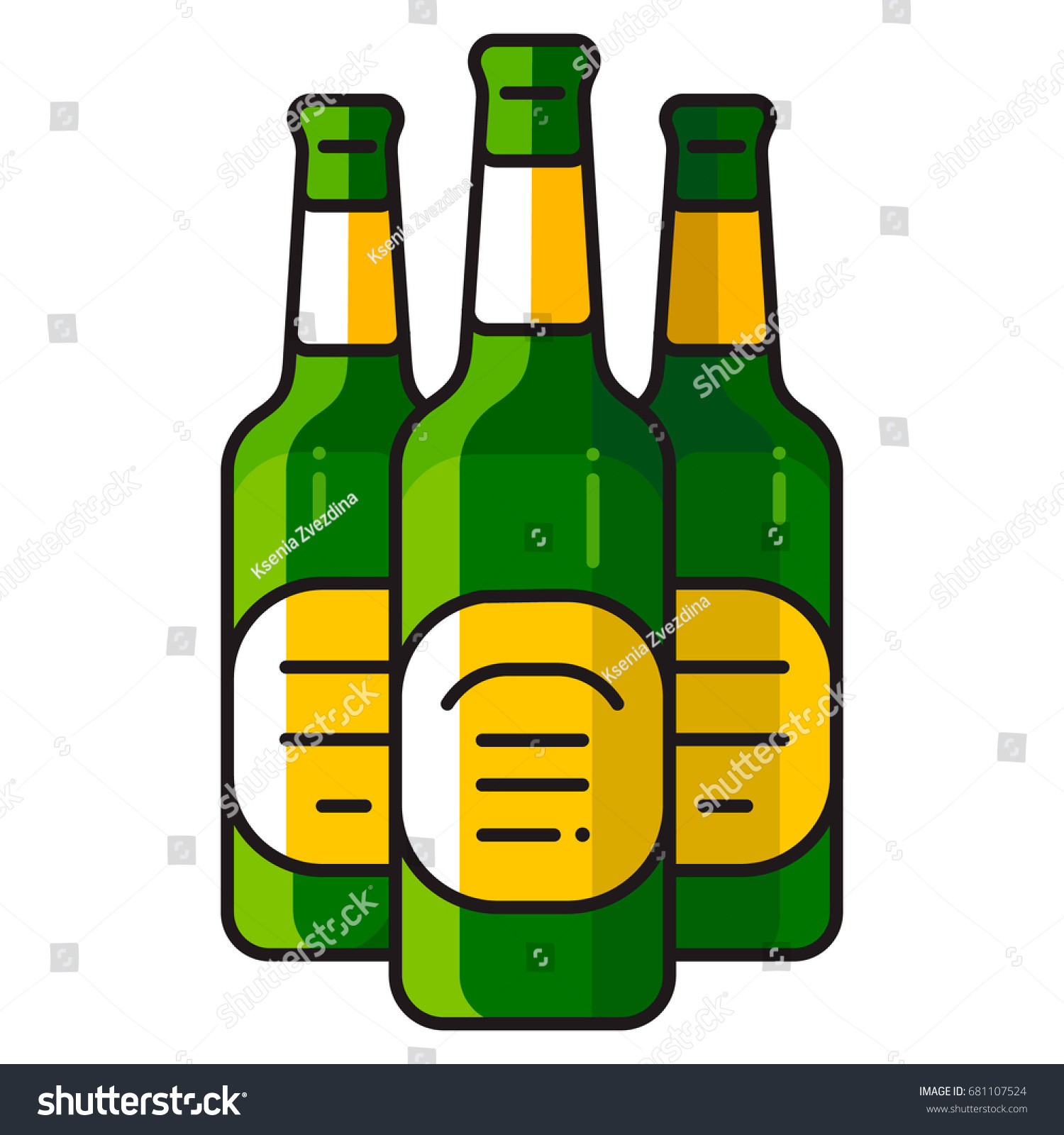 green beer bottles with yellow labels clip art preview