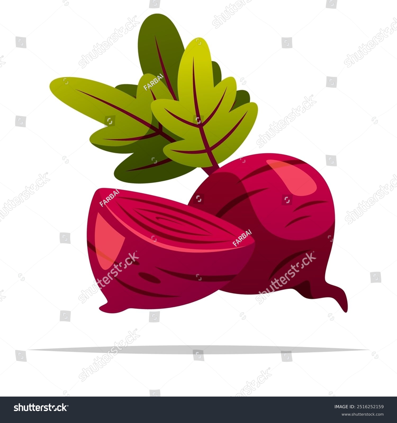 beetroot with leaves, red and green, flat design clip art preview