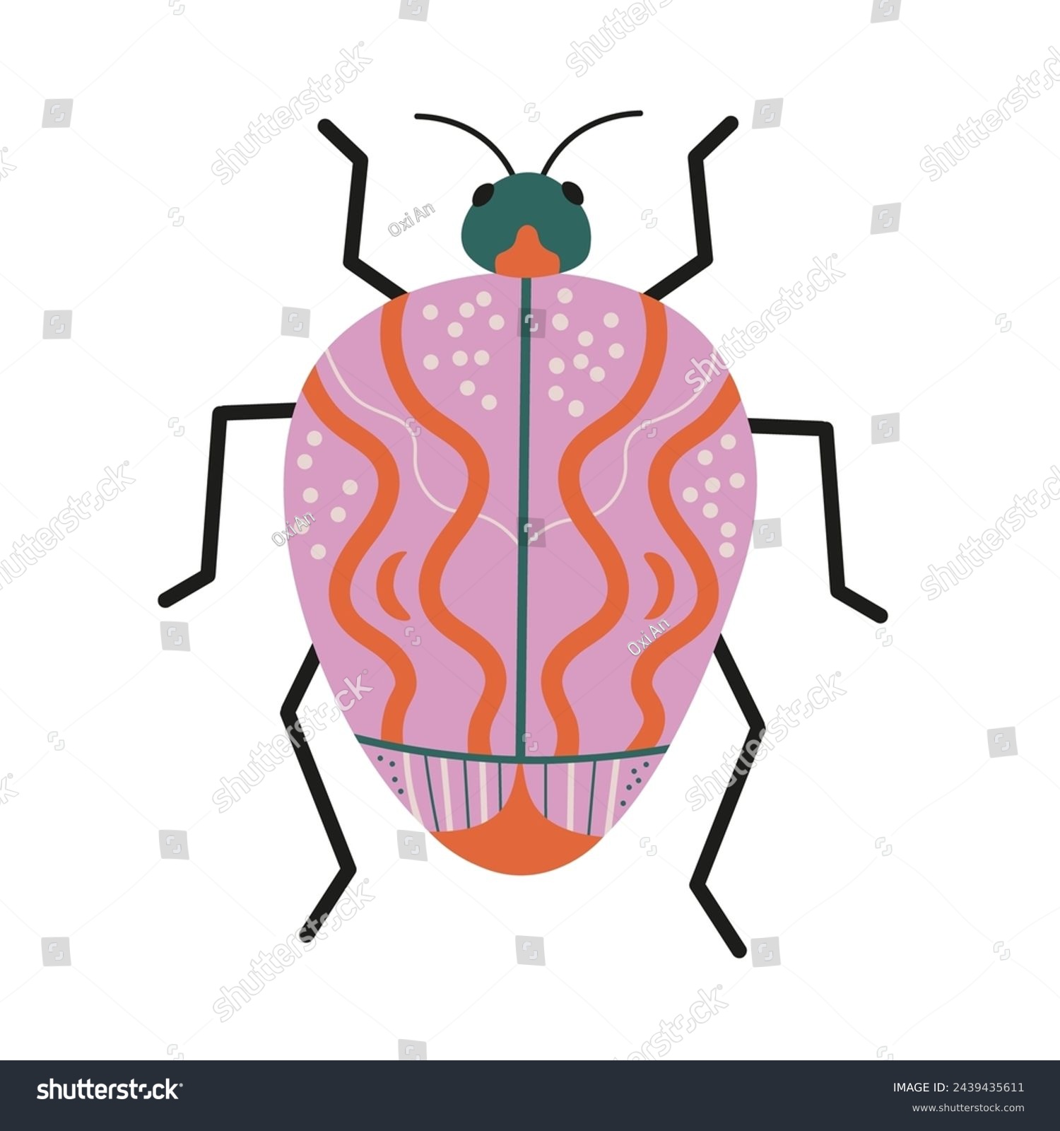 SVG of Beetle hand drawn flat vector illustration, fantastic bug on isolated background. Decorative abstract Insect fantasy fauna species, wild life, animal. For icon, logo, card, print, paper, flyer, sign svg
