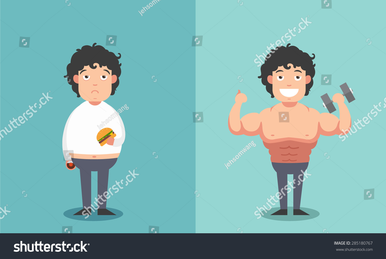 Before And After Of The Man In Fat And Thin Shapes Concept .Vector ...