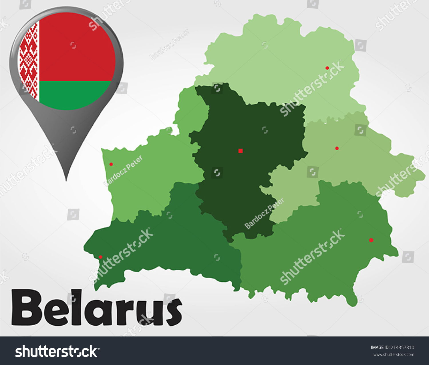 Belarus Political Map Green Shades Map 214357810 Shutterstock   Stock Vector Belarus Political Map With Green Shades And Map Pointer 214357810 