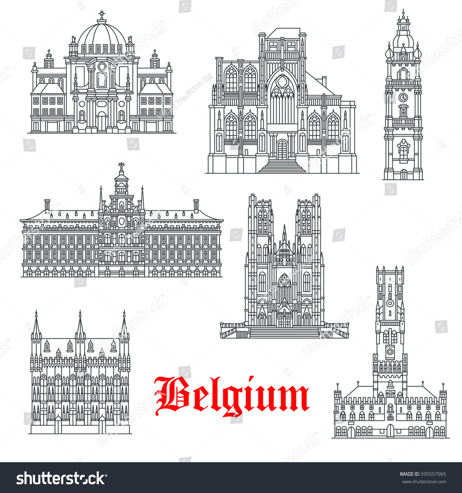 Belgium Architecture Landmark Buildings Vector Isolated Stock Vector ...