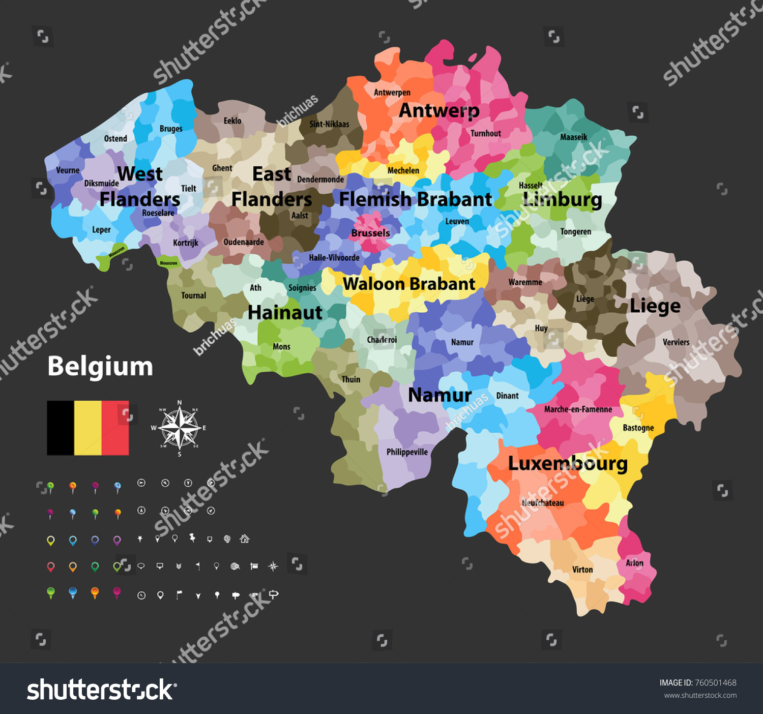 Belgium Map Showing Provinces Administrative Subdivisions Stock Vector