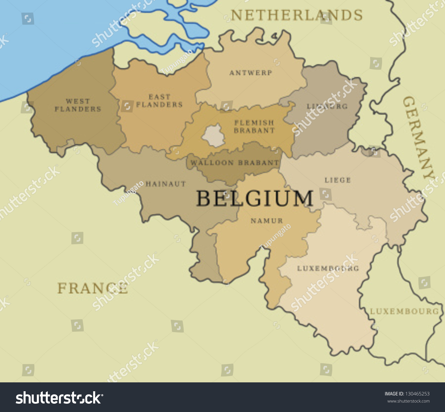 Belgium Map Administrative Division Into Provinces Stock Vector ...