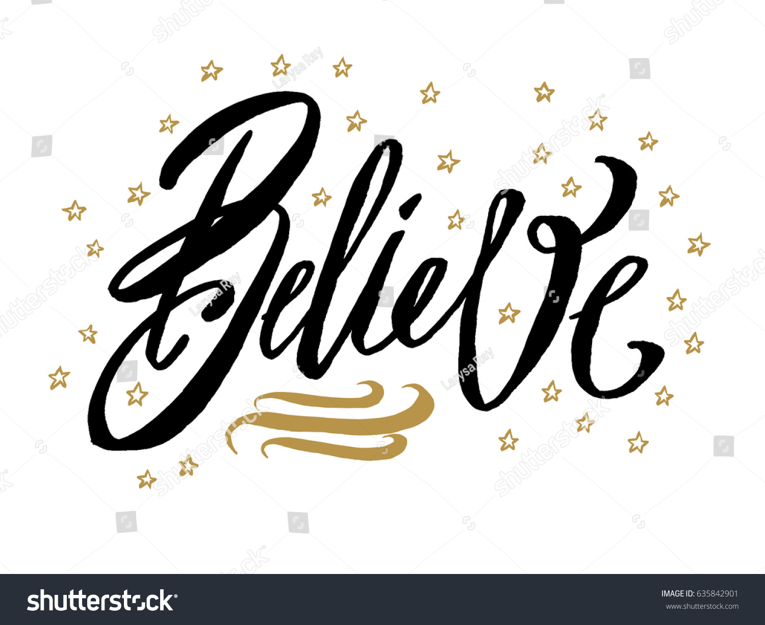 Believe Beautiful Greeting Card Scratched Calligraphy Stock Vector