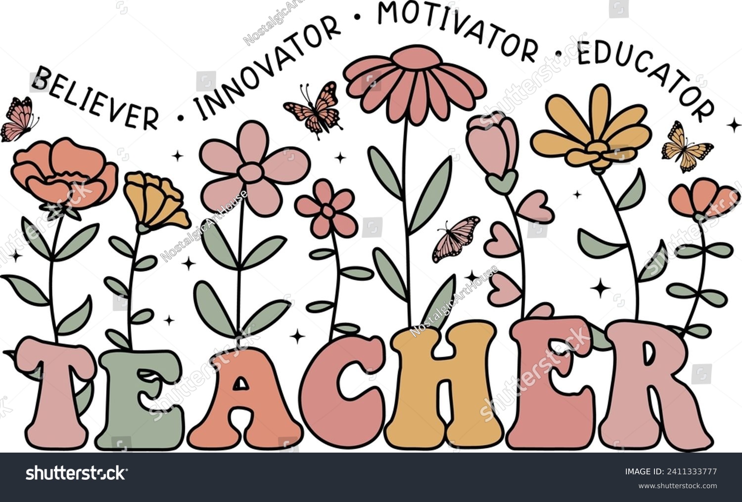SVG of Believer Innovator Motivator Educator, Teacher, Wildflowers, Teacher life, Back To School. svg