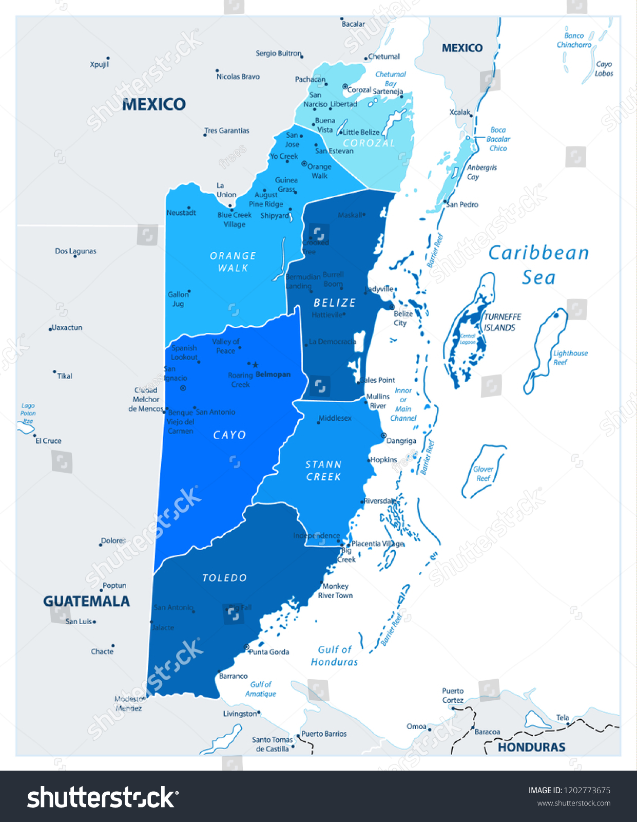 Belize Political Map Colors Blue Detailed Stock Vector (Royalty Free ...