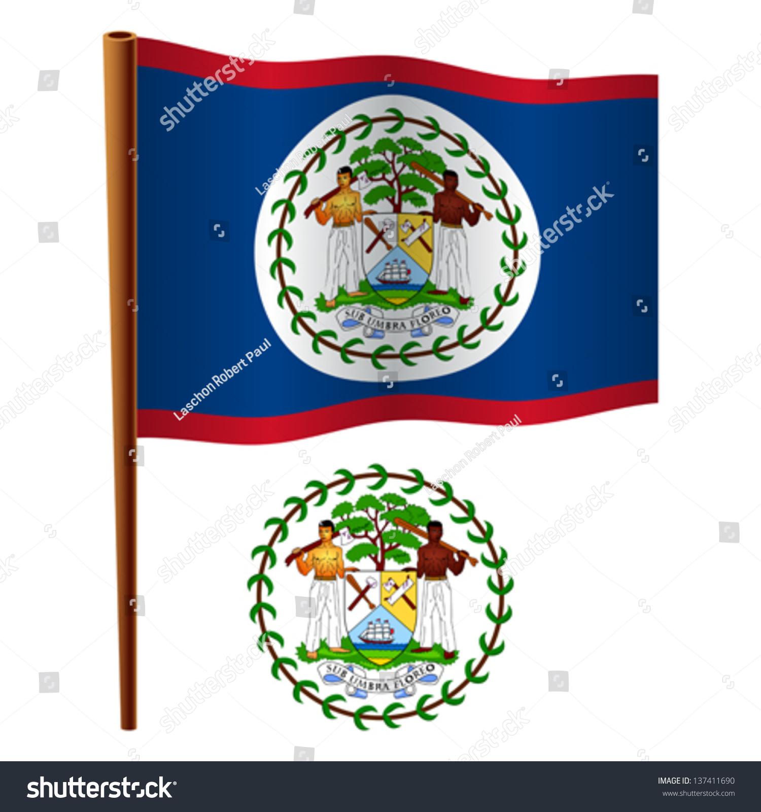 Belize Wavy Flag And Coat Of Arms Against White Background, Vector Art ...