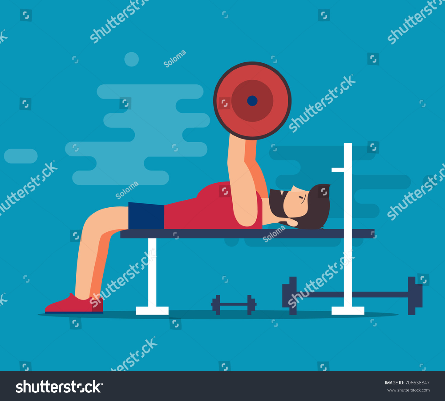 Bench Bench Press Bearded Man Barbell Stock Vector Royalty Free