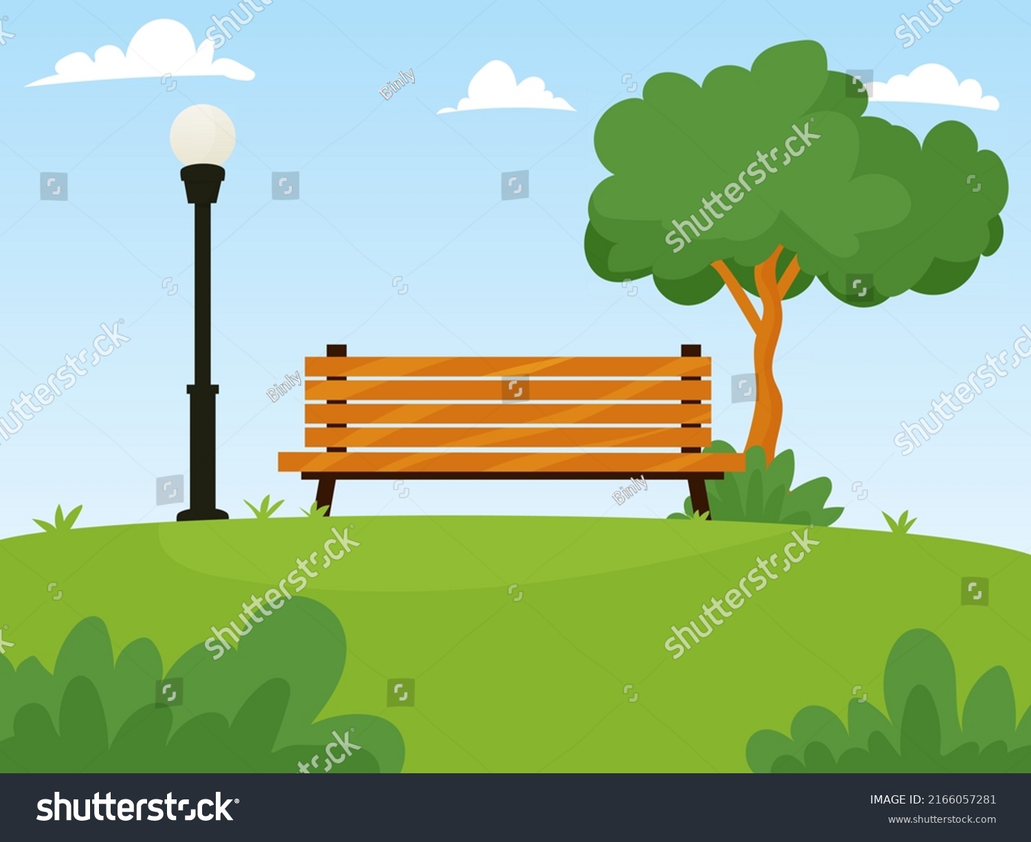 Bench Trees Lanterns Park Vector Illustration Stock Vector Royalty Free 2166057281 Shutterstock