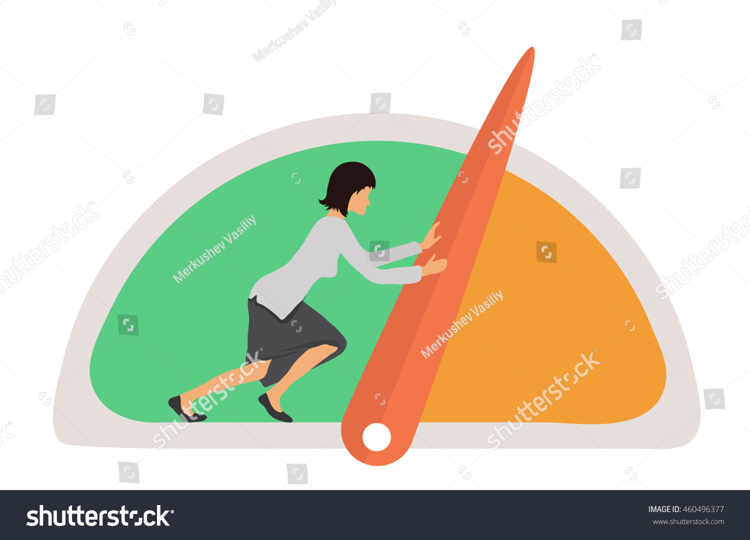 SVG of Benchmarking concept illustration. Woman and Speedometer, manometer or general indicators with needles, vector svg