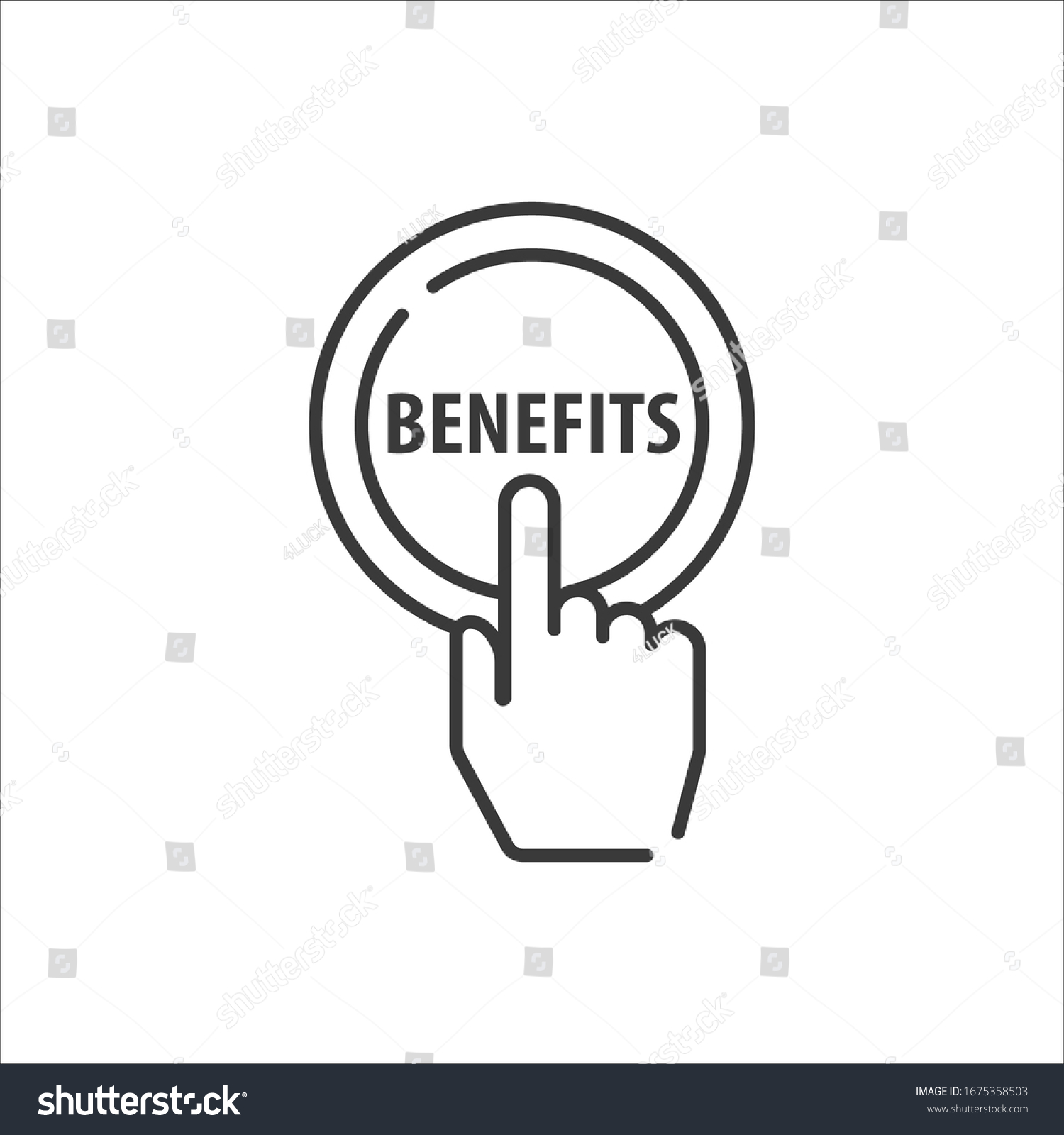 Benefits Line Icon Hand Press Button Stock Vector (Royalty Free ...