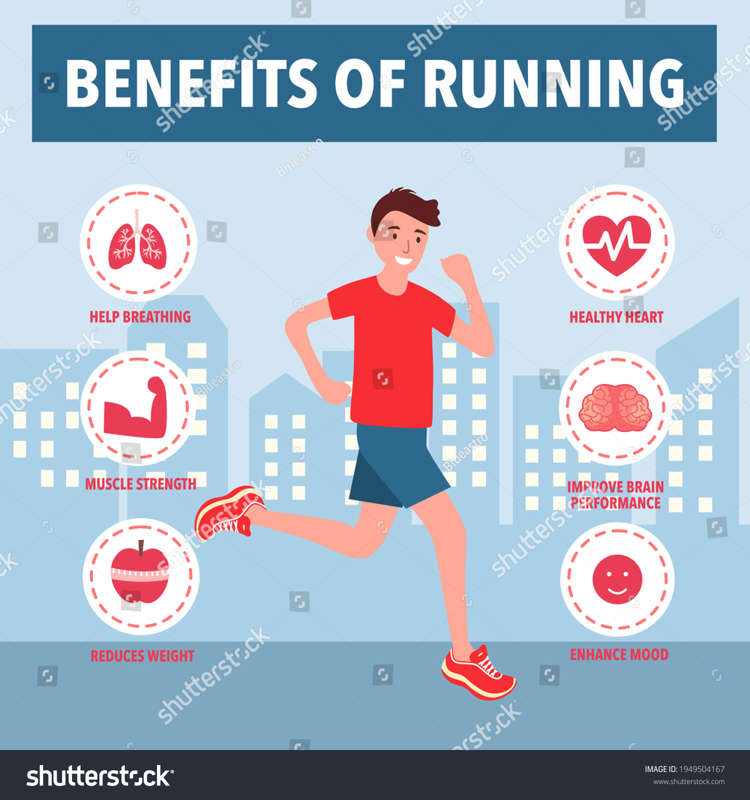 Benefits Running Infographic Running Man City Stock Vector (Royalty ...