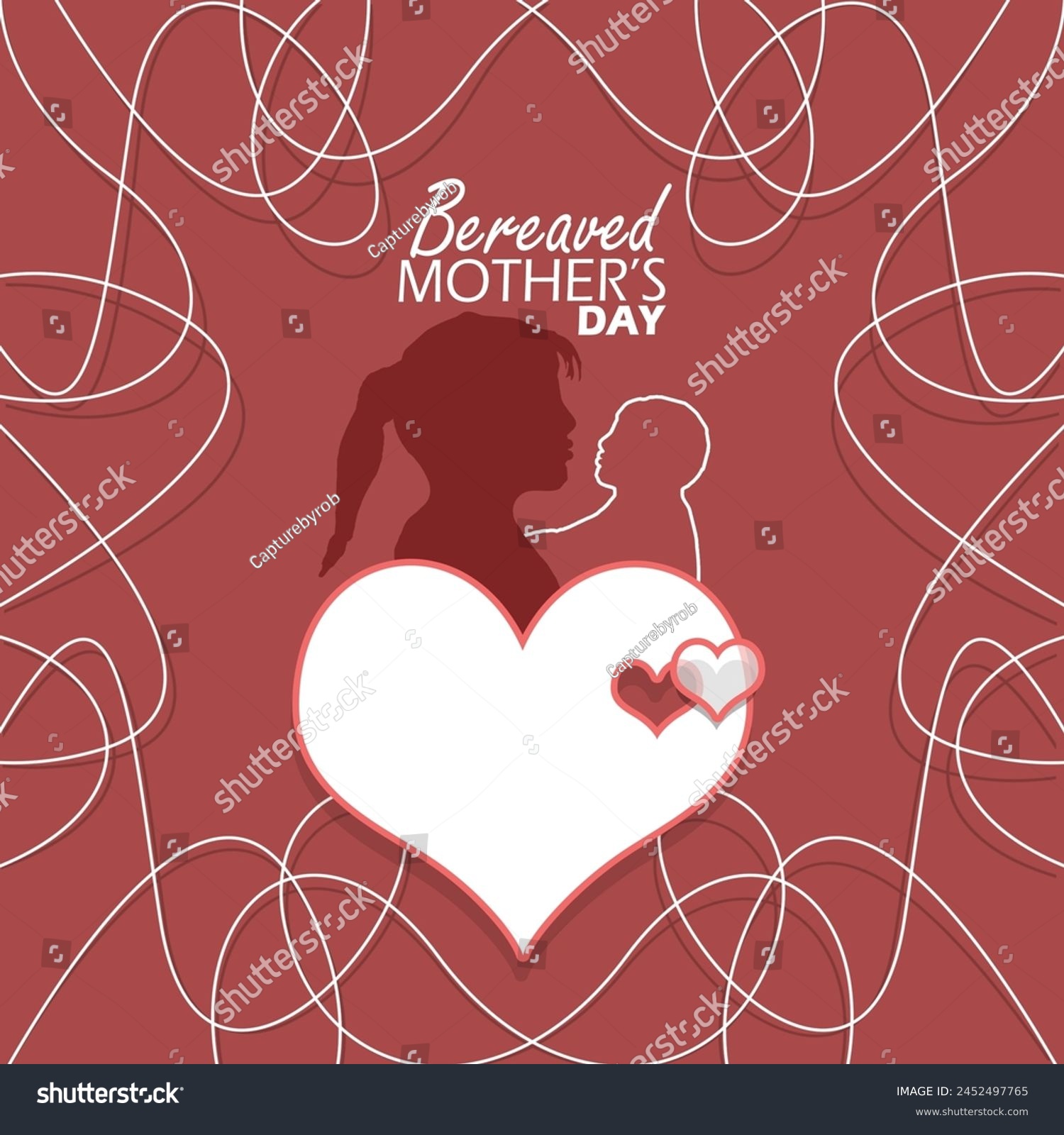 SVG of Bereaved Mother's Day event banner. Illustration of a mother who lost her child with a big heart on dark pink background to commemorate on May svg