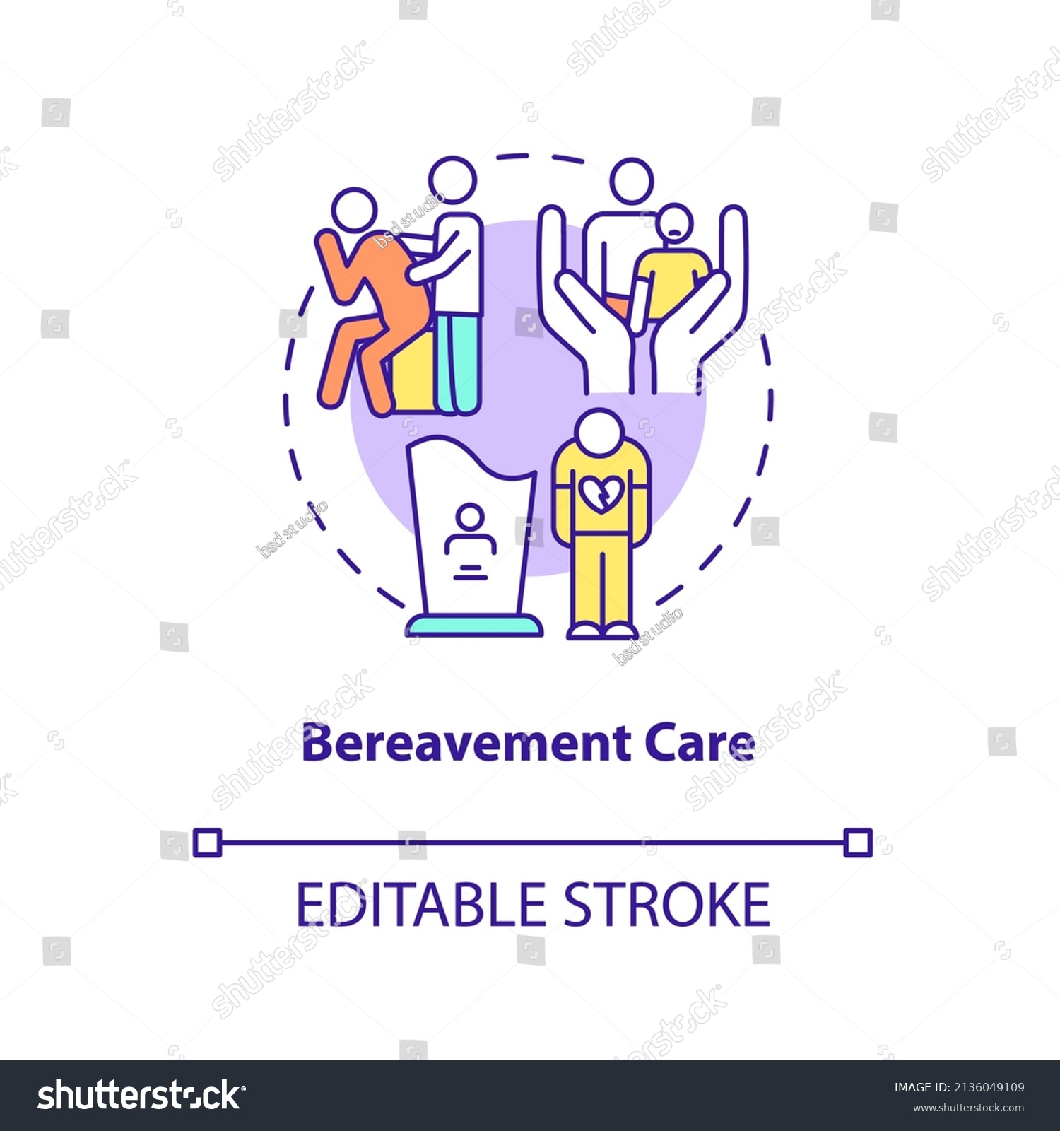 SVG of Bereavement care concept icon. Assistance in grief. Hospice service abstract idea thin line illustration. Isolated outline drawing. Editable stroke. Arial, Myriad Pro-Bold fonts used svg