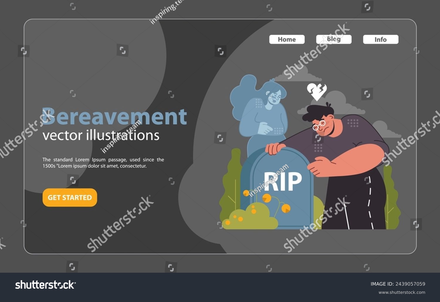 SVG of Bereavement web or landing. A poignant tribute to a lost spouse, enveloped in memories and sorrow. Flat vector illustration. svg