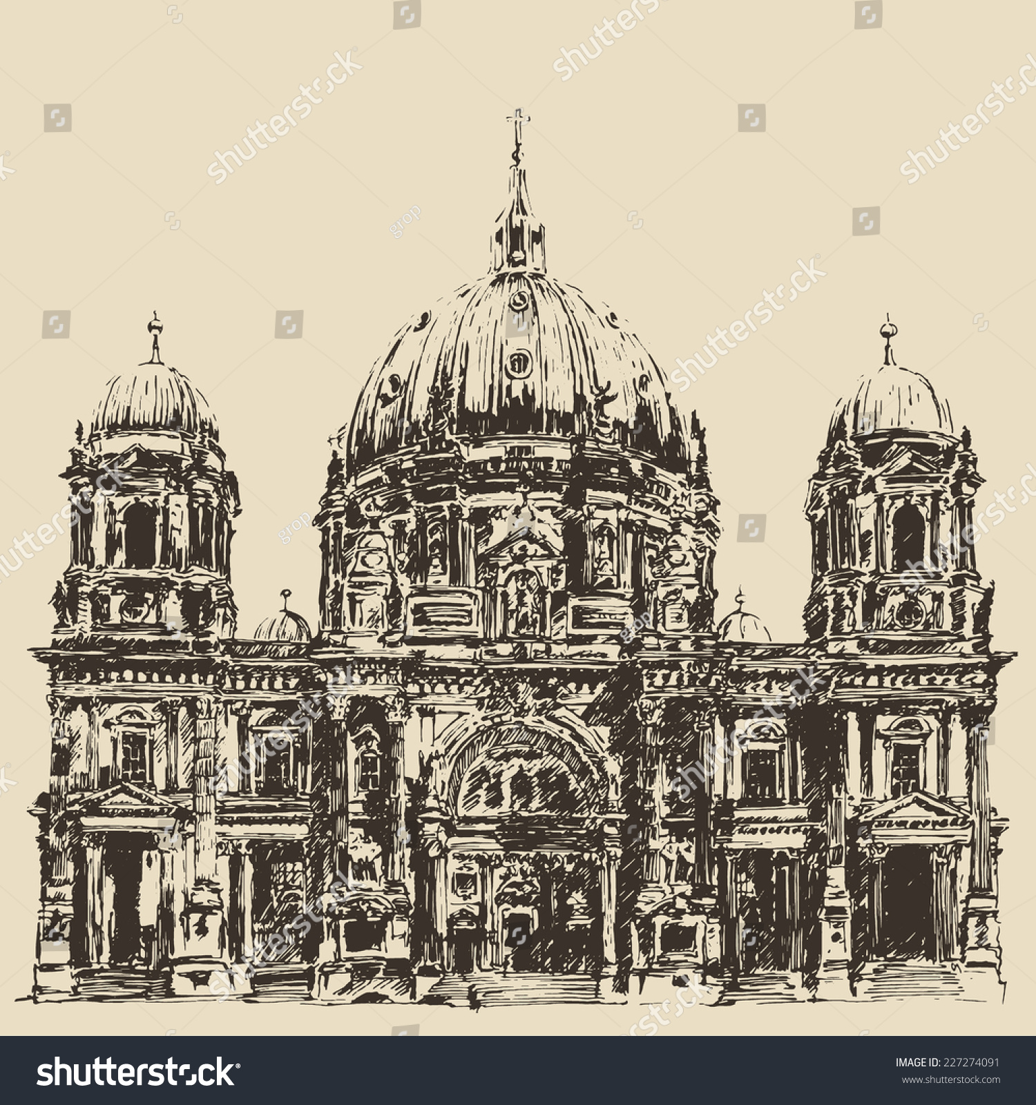 SVG of Berlin Cathedral. Berliner Dom, Germany. Hand drawn illustration. Engraved style. svg