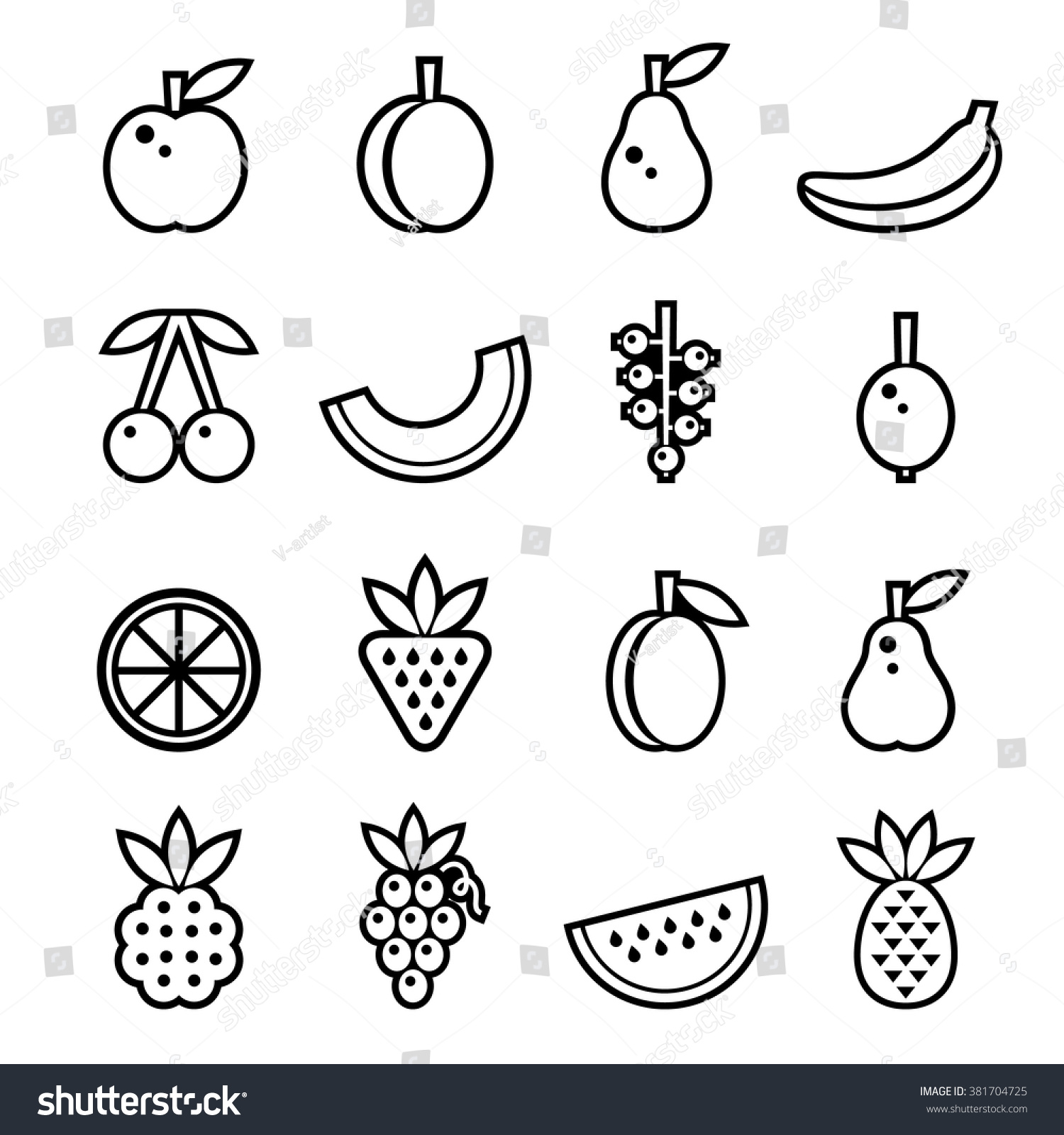 Berries Fruits Set Black White Vector Stock Vector (Royalty Free ...