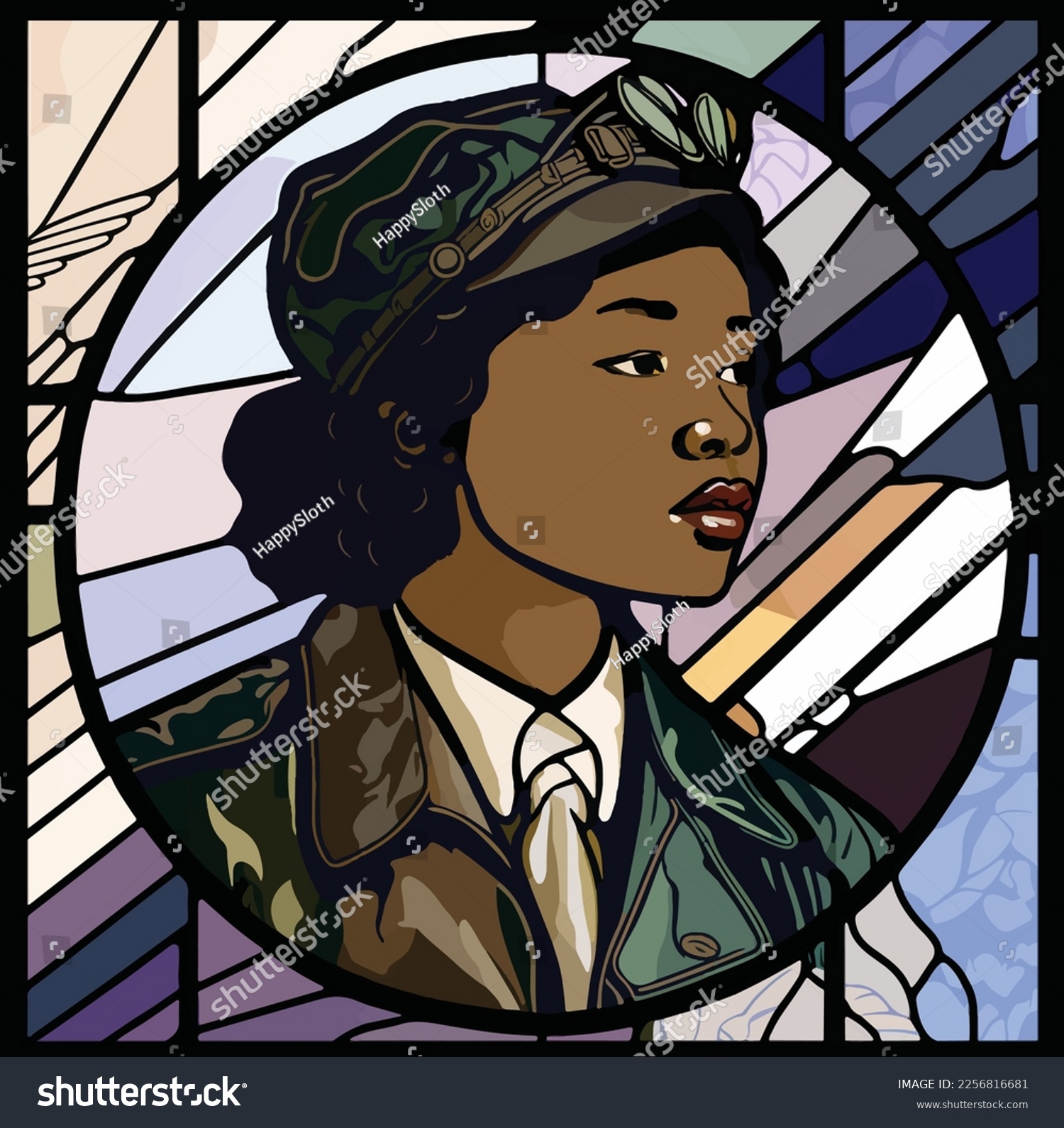 SVG of Bessie Coleman (1892-1926), African American pilot. svg