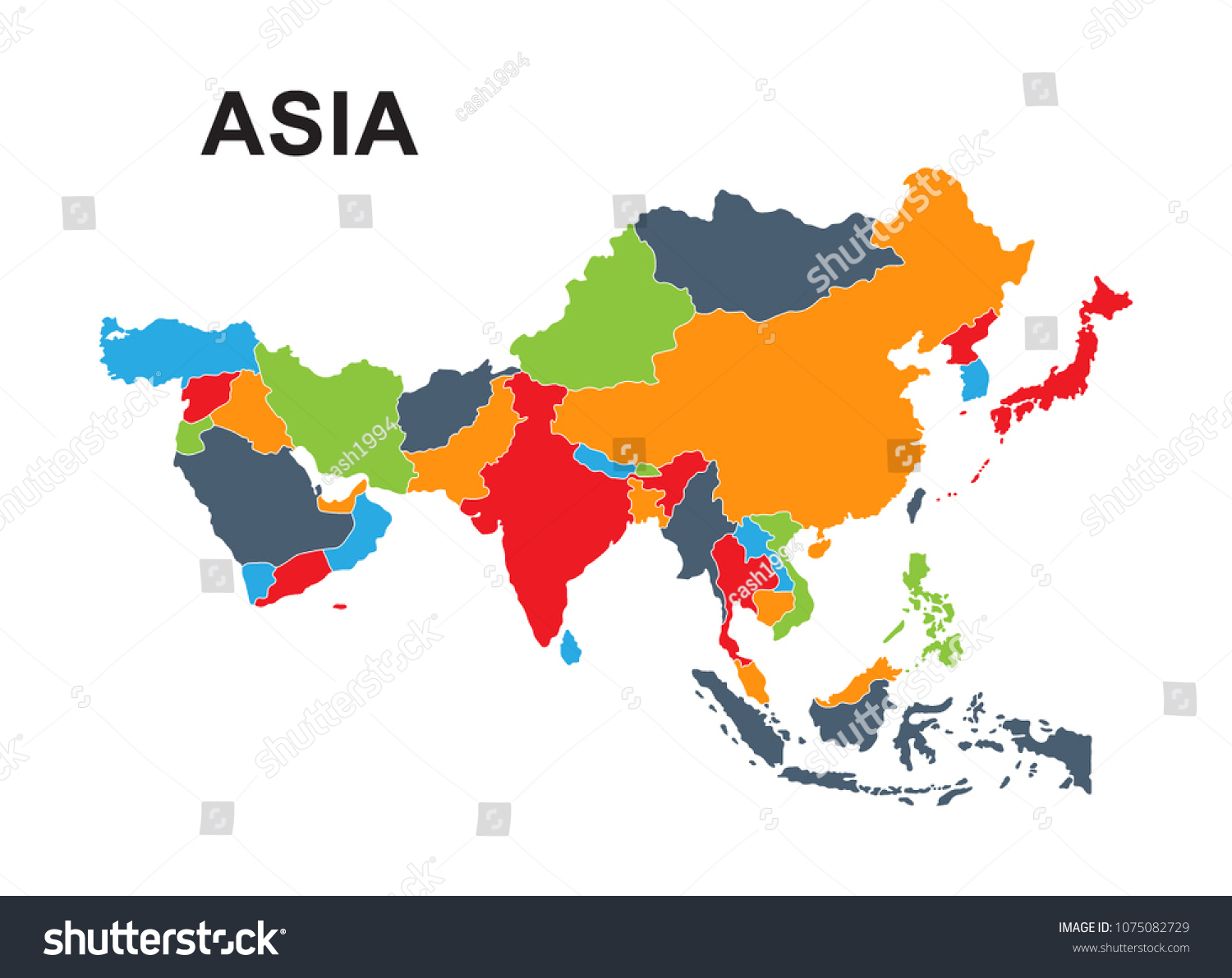 世界地図の概要を示す最高のアジア地図 のベクター画像素材 ロイヤリティフリー