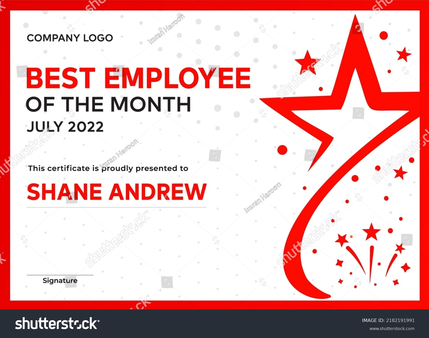 Best Employee Certificate Employee Month Award Stock Vector (Royalty ...