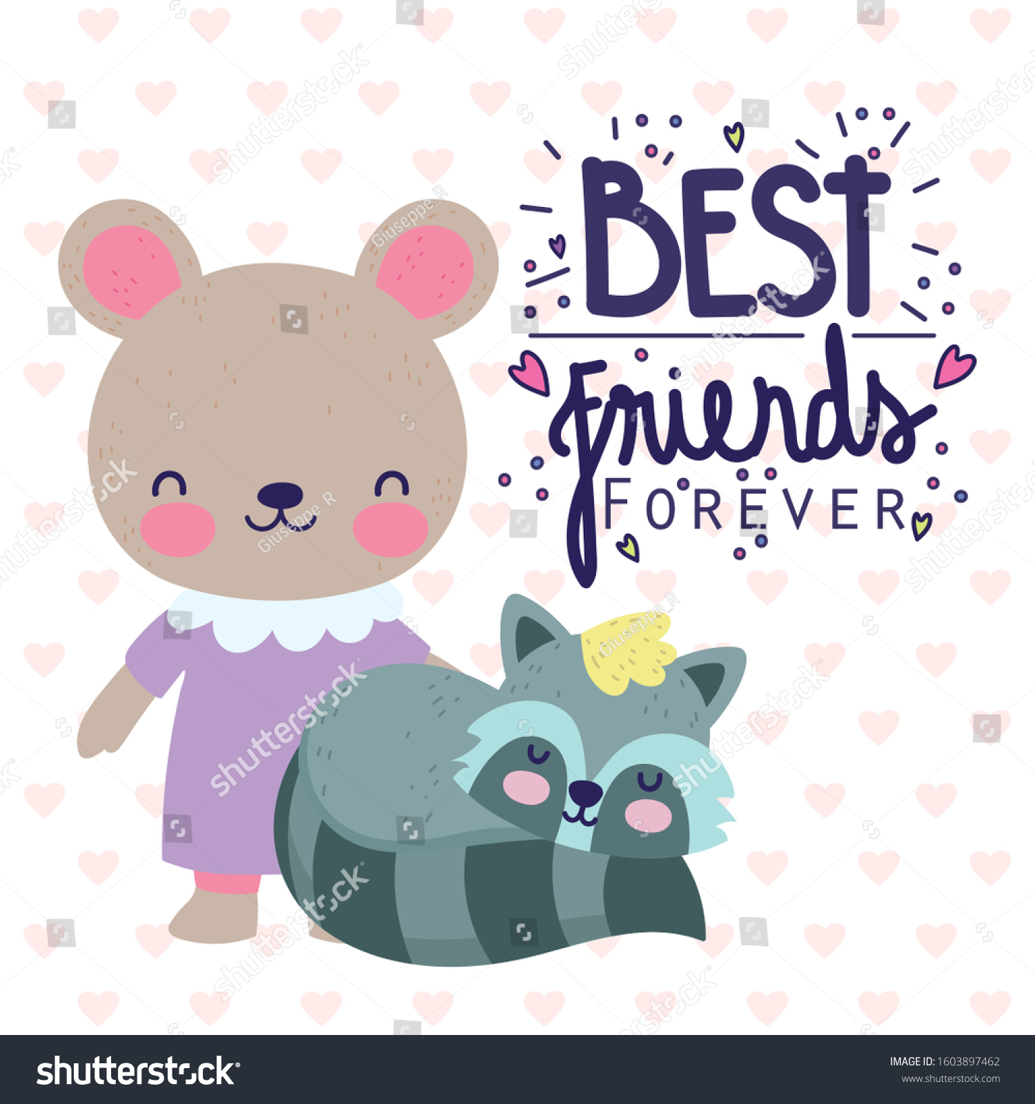 Best Friends Forever Cute Rabbit Raccoon Stock Vector (Royalty Free ...