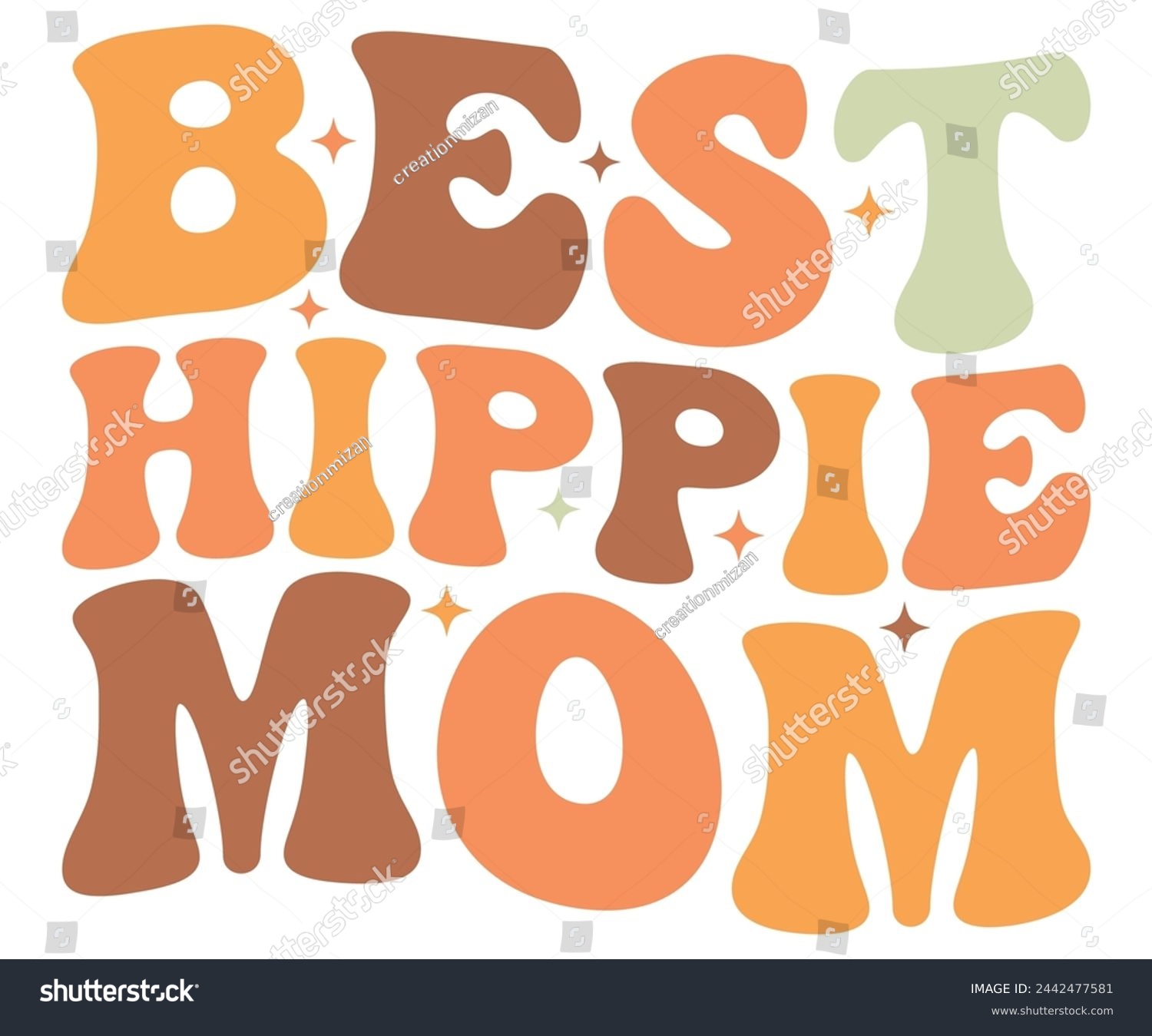 SVG of Best Hippie Mom Retro,Mom Life,Mother's Day,Stacked Mama,Boho Mama,Mom Era,wavy stacked letters,Retro, Groovy,Girl Mom,Cool Mom,Cat Mom svg