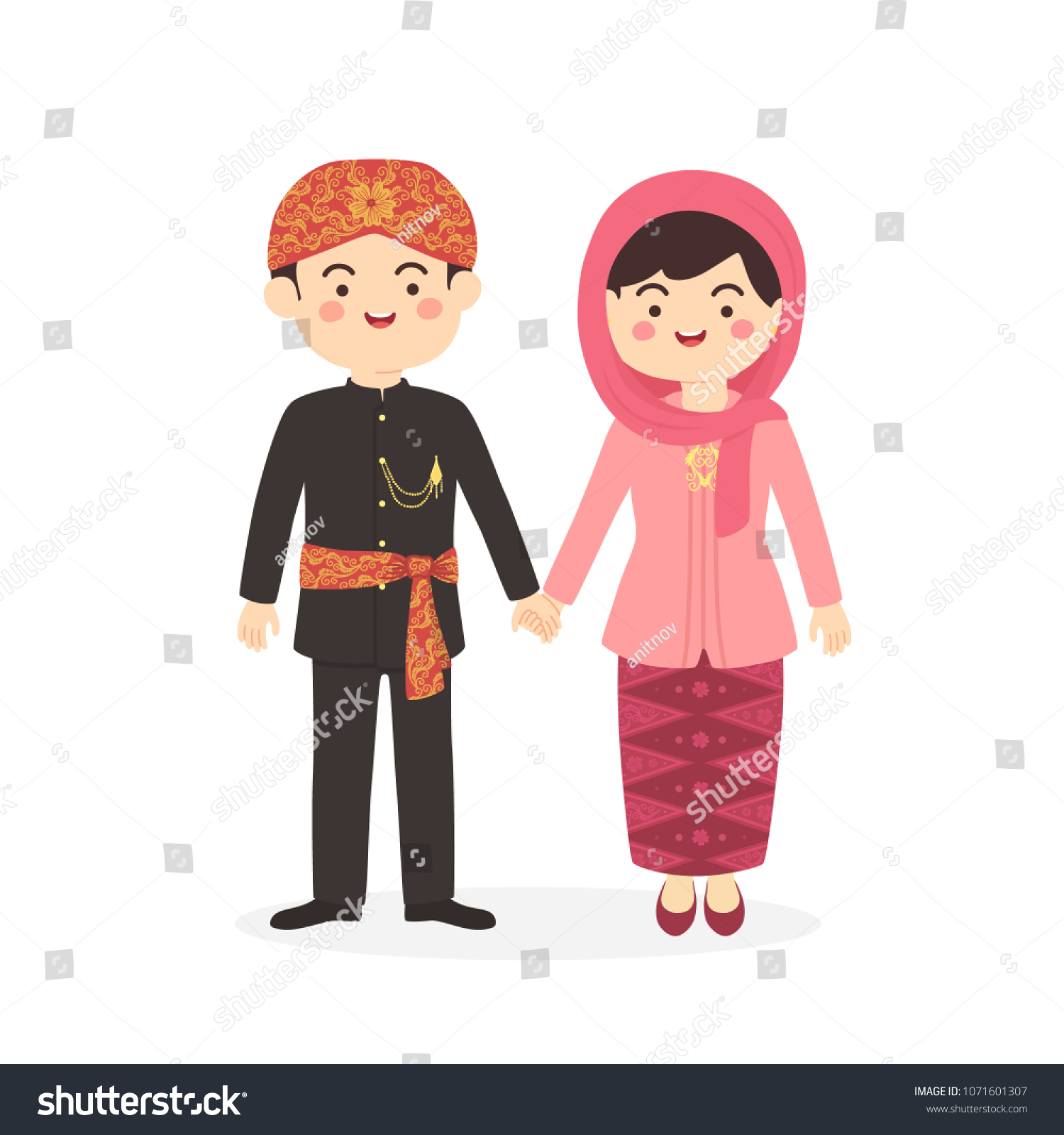 SVG of Betawi Jakarta Indonesia Couple, cute Abang None traditional clothes costume man woman cartoon vector illustration svg