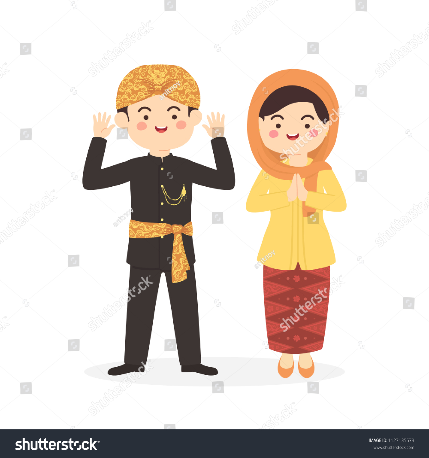 Betawi Jakarta Indonesia Coupleかわいいabang None伝統衣装マンの女性漫画ベクターイラスト のベクター画像素材 ロイヤリティフリー