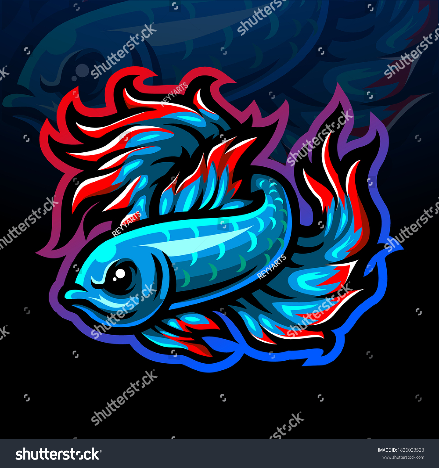 Betta Fish Mascot Esport Logo Design Stock Vector Royalty Free