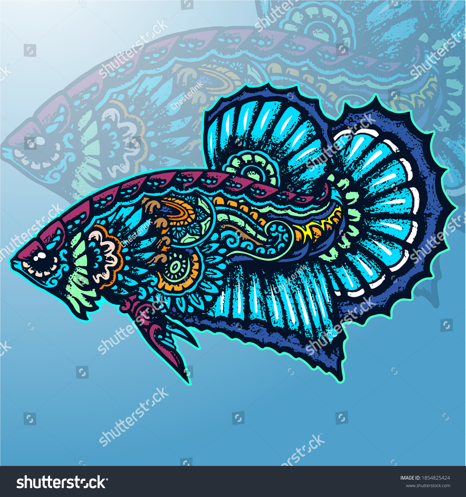 Betta Fish Zentangle Arts Mascot Logo Stock Vector Royalty Free