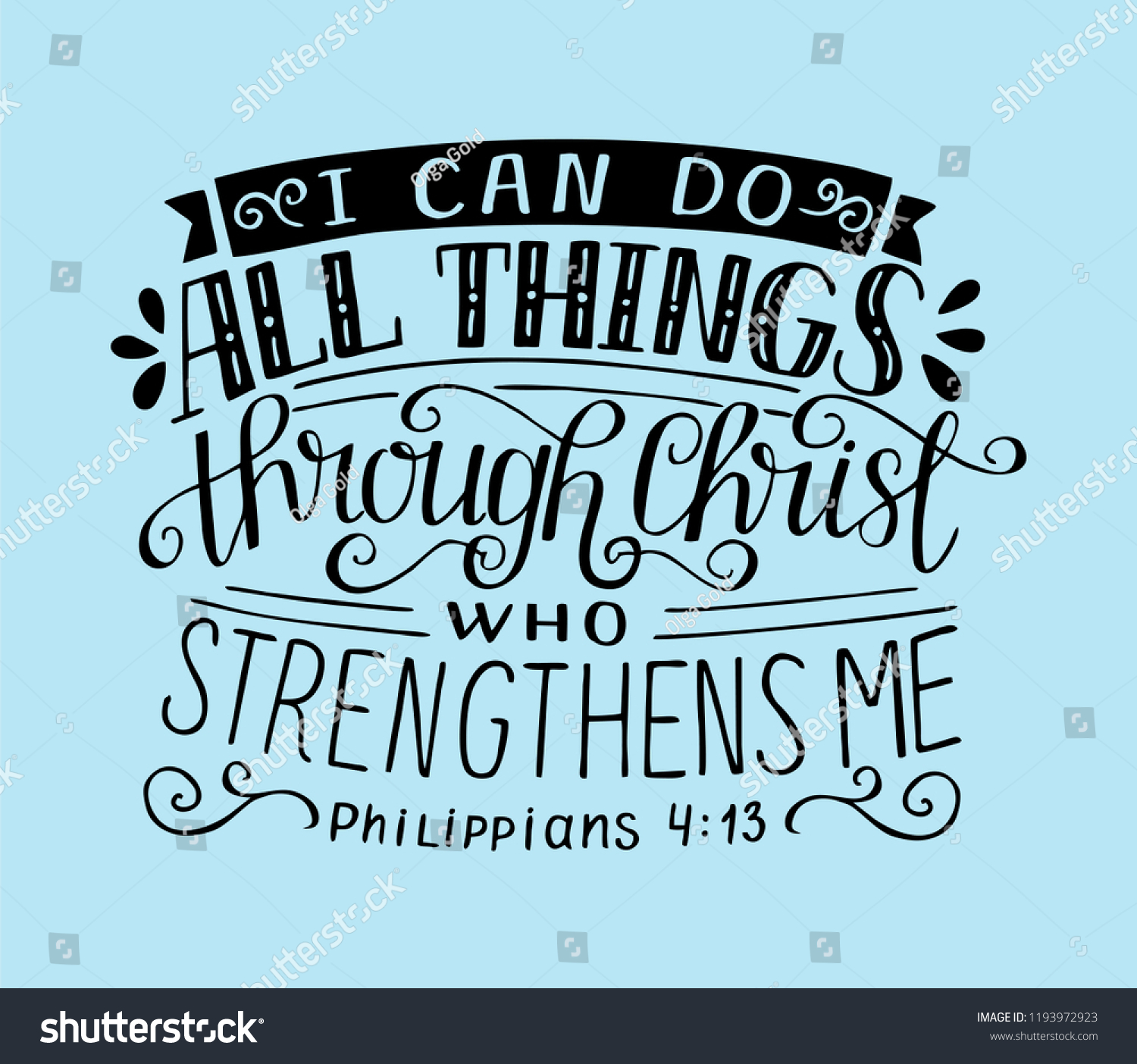 SVG of Biblical background with hand lettering I can do all things through Christ, who strengthens me. Christian poster. Bible verse. Scripture print. Motivational quote. Graphic svg