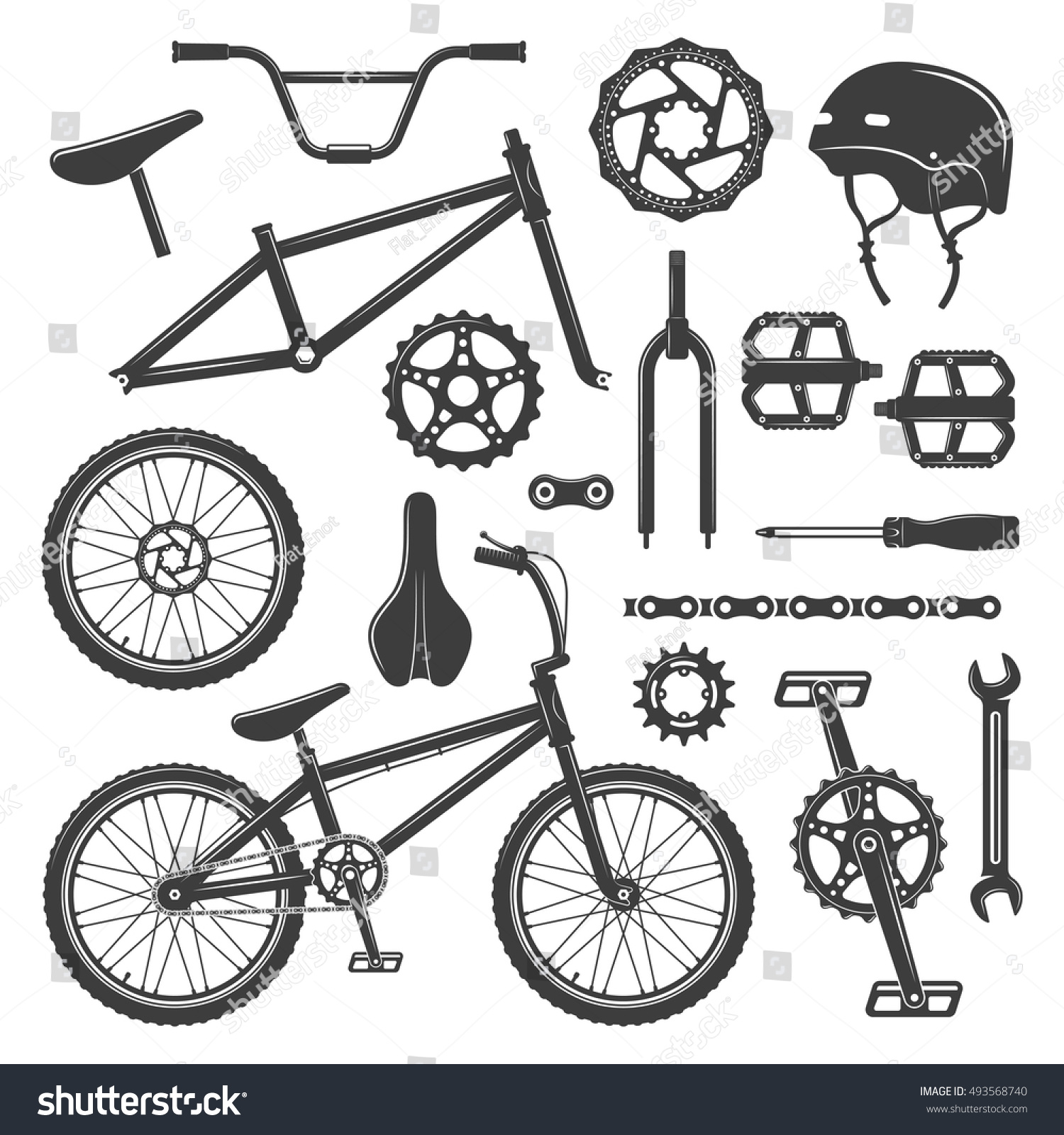 Bicycle Equipment Parts Set Vector 
