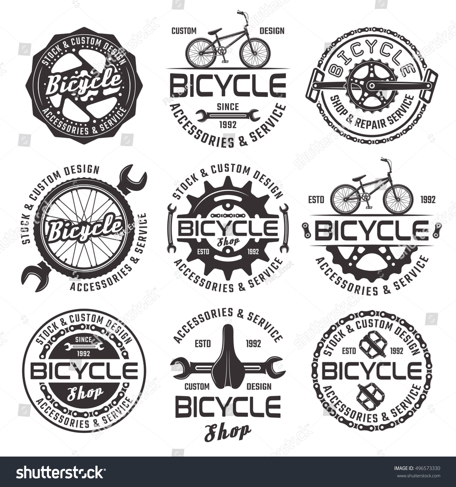 Bicycle Shop Set Vector Black Emblems Stock Vector 496573330 - Shutterstock