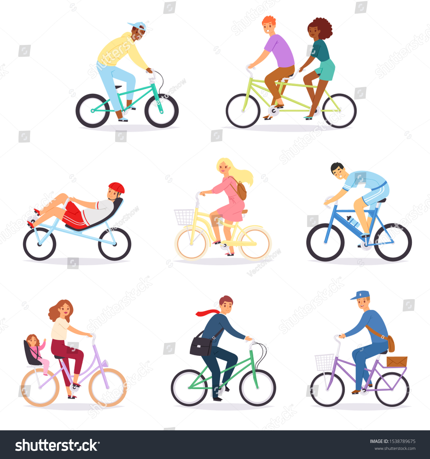 Bicycle Vector Bikers People Character Biking Stock Vector (Royalty ...