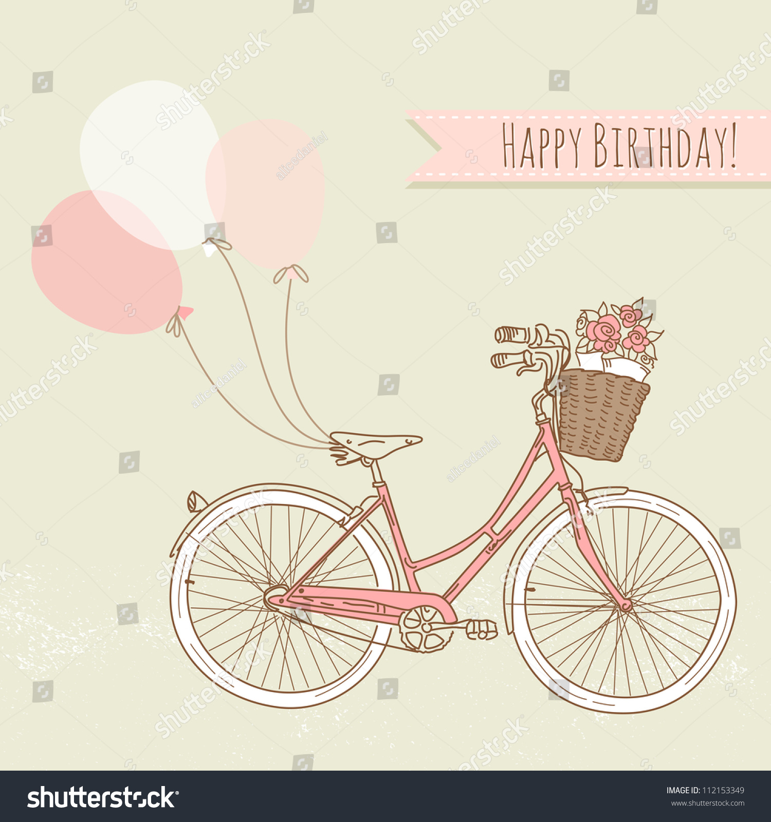 Bicycle With Balloons And A Basket Full Of Flowers, Romantic Birthday ...