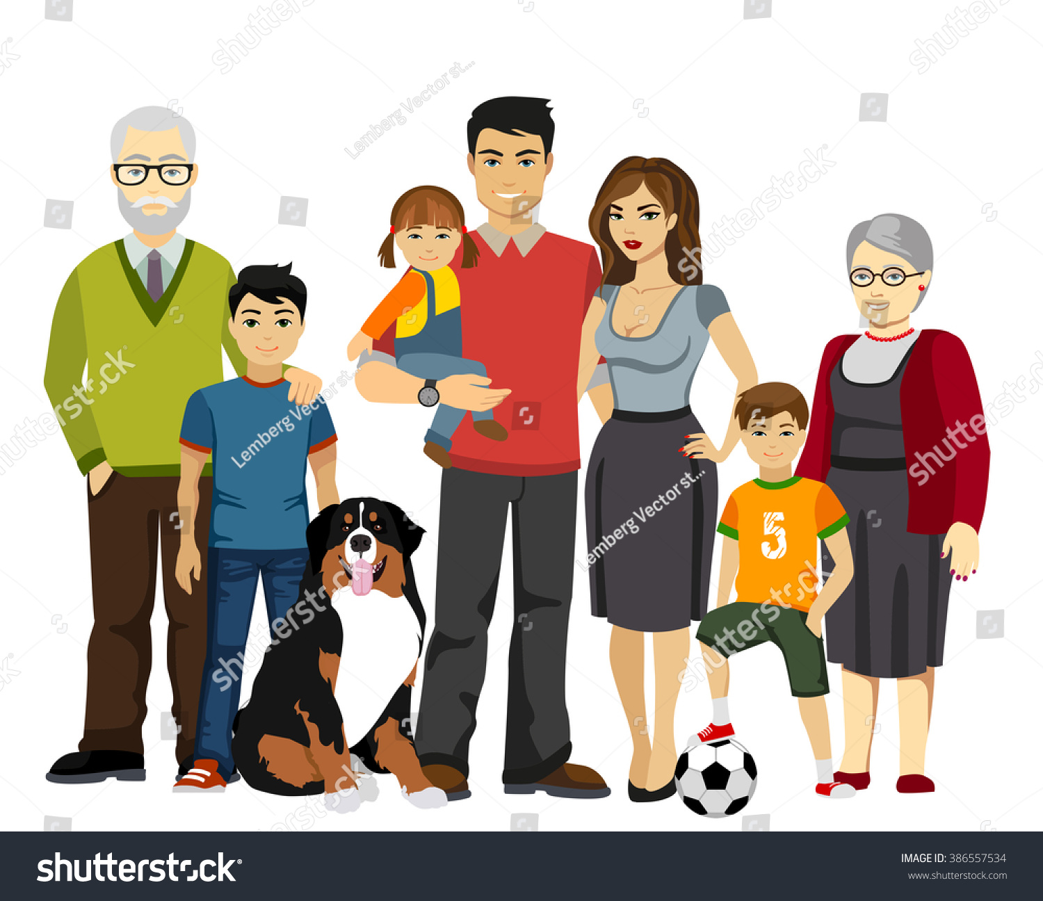 Big And Happy Family Vector Illustration. All Family Together ...