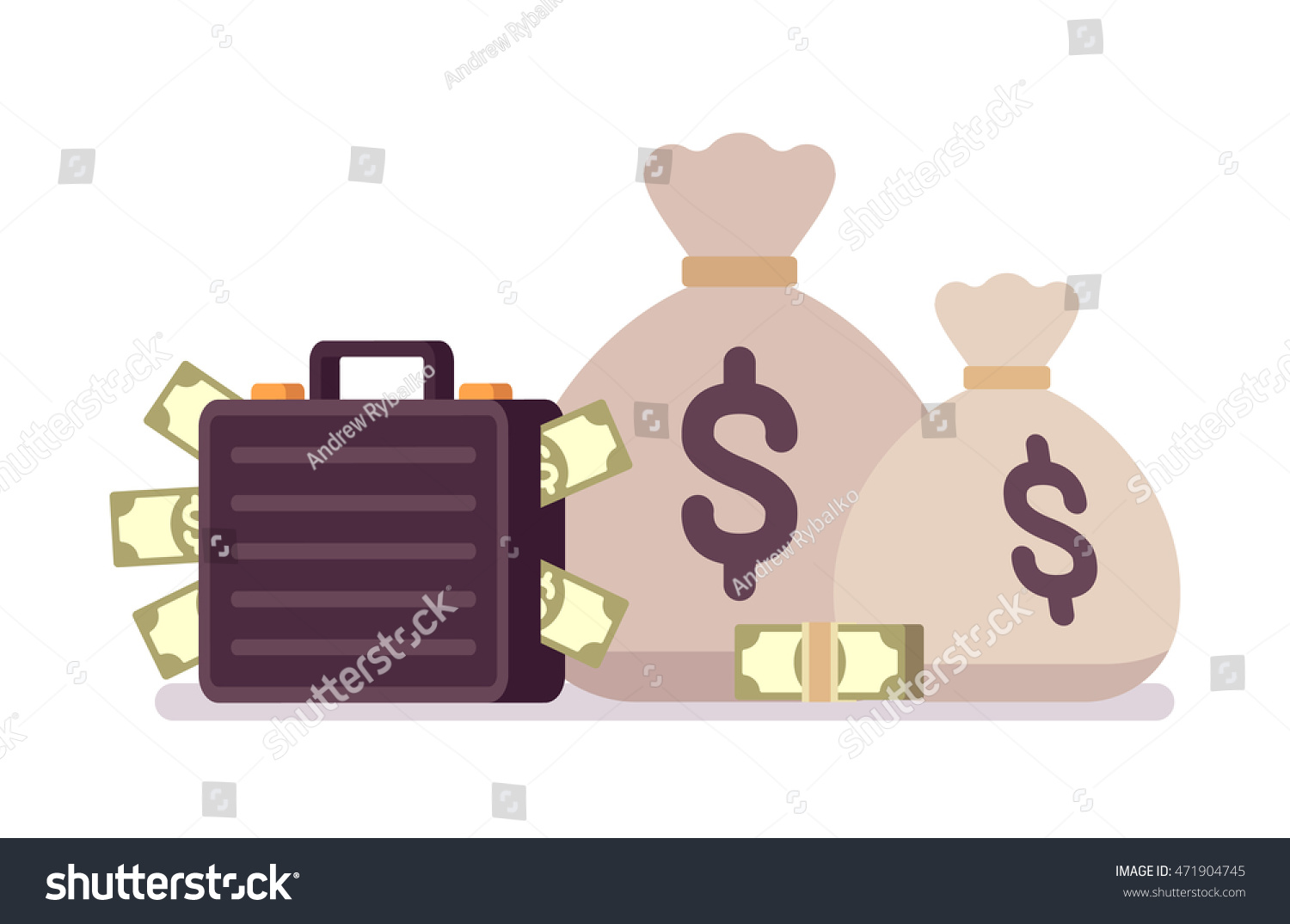 SVG of Big and small sack and case full of money. Cartoon vector flat-style illustration svg